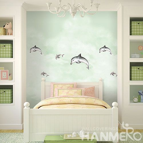 HANMERO Cartoon Whale Pattern Wallpaper Non-woven Kids Room Wallcovering with Nice Colors High Quality