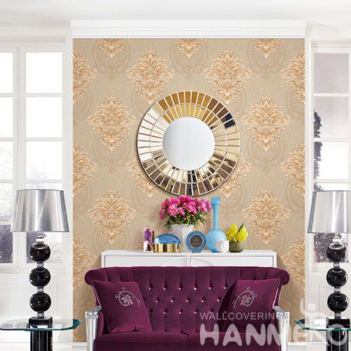 HANMERO CE certificate Economical Classic Damask Design Wallpaper PVC Deep Embossed 0.53 * 10M Kids Bedroom Decoration Wallcovering