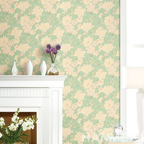 HANMERO Interior Decor Wallcovering Cozy Green Color Floral Design 0.53 * 10M PVC Wallpaper Natural Material Living Room Kids Bedroom