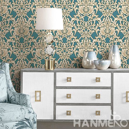 HANMERO Modern Fashion Damask Design Wallcovering Manufacture PVC Deep Embossed Wallpaper Study Room Decoration Hot