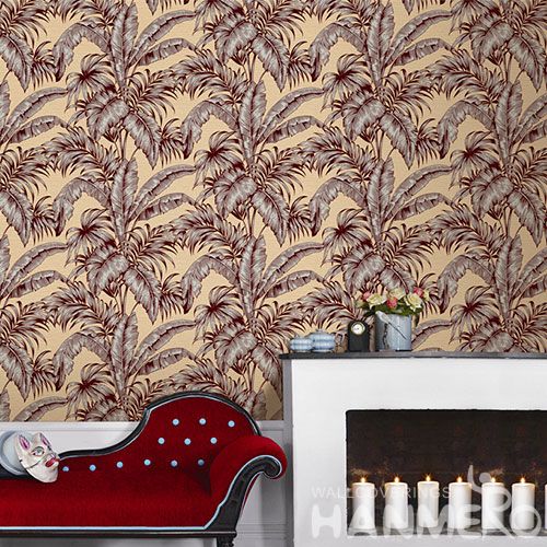 HANMERO Strippable Sitting Room Decorating Non-woven Monochrome Flocking Wallcovering Nature Plants Wallpaper Supplier