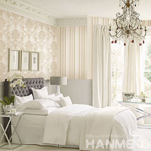 HANMERO Non-woven Monochrome Flocking Wallpaper 0.53 * 10M Damask Design Lounge Rooms Decor Chinese Wallcovering Dealer Latest