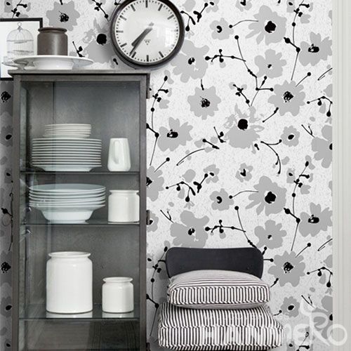 HANMERO Plants Pattern 0.53 * 10M Non-woven Wallpaper Monochrome Flocking Technology Wholesale Prices TV Sofa Background Decorative