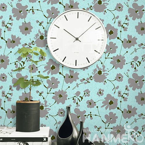 HANMERO Bed Room Wall Decoration Non-woven Monochrome Flocking Wallpaper Plants Design 0.53 * 10M Wallcovering Wholesaler Prices