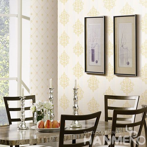 HANMERO Modern Damask Design Non-woven Wallpaper 0.53 * 10M Monochrome Flocking Technology for Luxury Home Decoration from China