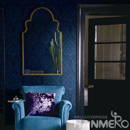 HANMERO Bed Room Wall Decoration Non-woven Online Shopping Wallpaper Blue Color Living Room Bed Room Wallcoverin Wholesaler