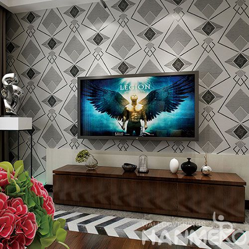 HANMERO CE certificate Economical Geometric Design Suede Wallpaper PVC 0.53 * 10M Nightclub Saloon Decoration Wallcovering