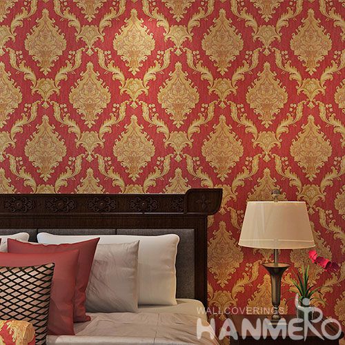 HANMERO Luxury Red Color Floral PVC 0.53 * 10M Wallpaper Modern European Style for TV Background Bedroom Decor