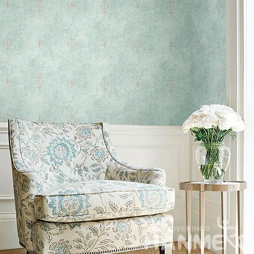 HANMERO European Non-woven Embroidery 0.53*10M Light Blue Flower Wallpaper Supplier From China