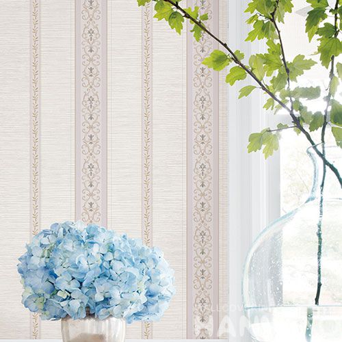 HANMERO European Non-woven Embroidery 0.53*10M Beige Stripes Wallpaper Supplier From China