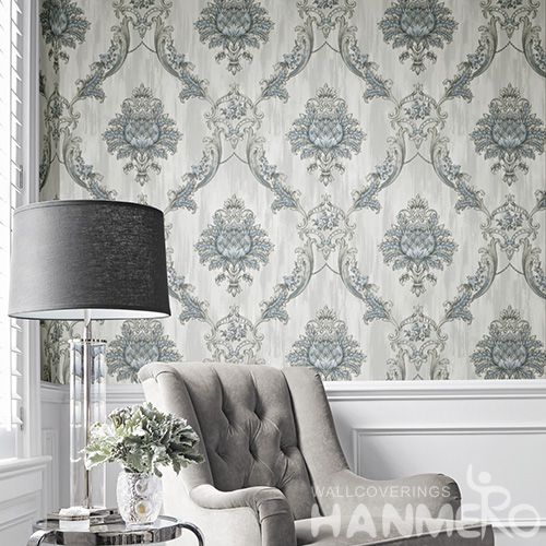 HANMERO European Embossed Gray Blue PVC Wallpaper 0.53*10M/roll Manufacturer For Interior Decoration