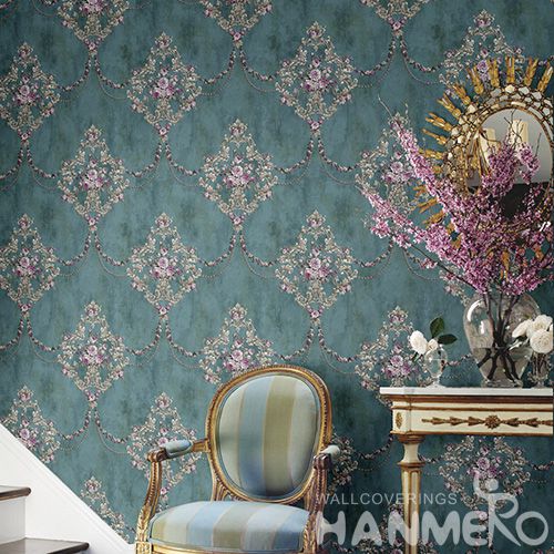 HANMERO European Embossed Green PVC Wallpaper 0.53*10M/roll Manufacturer For Interior Decoration