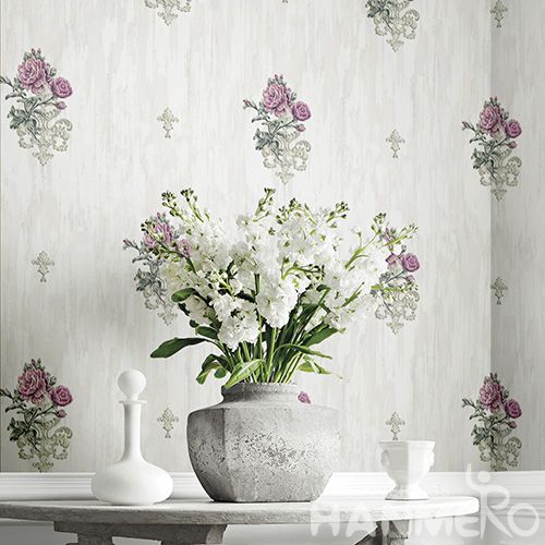 HANMERO Pastoral Embossed White And Pink PVC Wallpaper 0.53*10M/roll Manufacturer For Interior Decoration