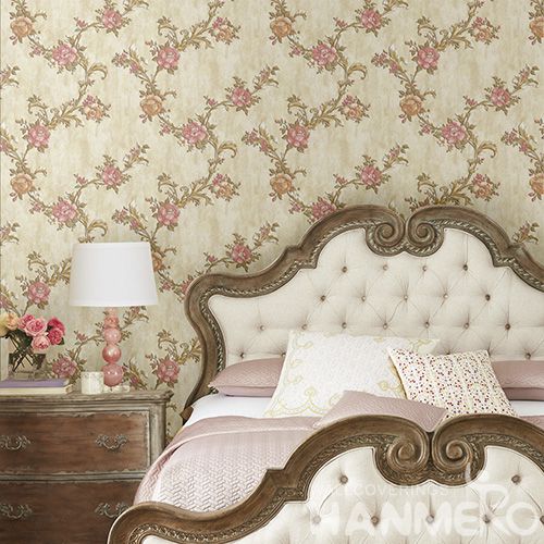 HANMERO Pastoral Embossed Yellow And Pink PVC Wallpaper 0.53*10M/roll Manufacturer For Interior Decoration