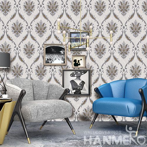 HANMERO Best-selling Affordable 0.53*10M Damask Design Wallpaper Light Color for TV Bachground Wall Decor