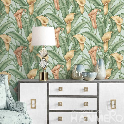 HANMERO Modern Green Plants Photo Quality Best Wallpaper Company Floral Pattern PVC 0.53 * 10M Wallcovering Chinese Manufacturer Top Grade