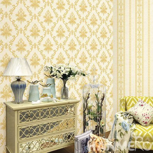 HANMERO Modern Damask Design Purple Gloden Color Wallpaper Non-woven 0.53 * 10M with Flowers Pattern for Cozy Home Decoration from China Supplier