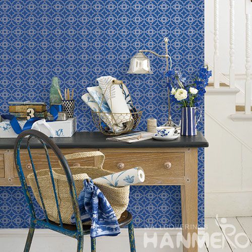 HANMERO Modern Classic Style Photo Quality Wallpaper Blue Color Germetric Pattern Non-woven 0.53 * 10M Wallcovering Chinese Manufacturer Top Grade
