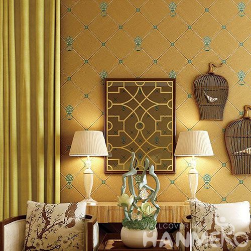 HANMERO New Arrival Yellow Color 0.53 * 10 M Suede Wallpaper Germetric Pattern for Elegant Home Living Room Decoration