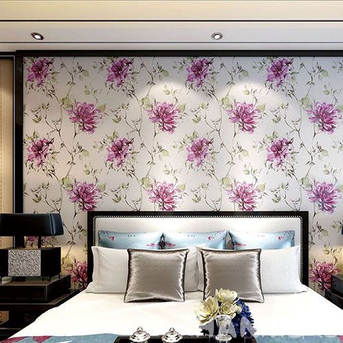 HANMERO Chinese 0.53 * 10 M / Roll Suede Wallpaper with Big Pink Flowers Pattern for Room Wall Decoration with Foaming Technology