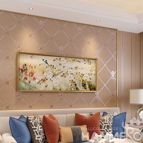 HANMERO Chinese Eco-friendly 0.53 * 10 M Suede Wallpaper in Modern Germetric Style with Exclusive Foaming Technology On Sale