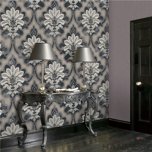HANMERO Luxury Grey Color Big Floral PVC 1.06M Wallpaper Modern European Style for Living Room Bedroom Decor in Stock