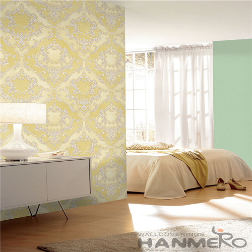 HANMERO Classic Damask Style 1.06*15.6M/Roll Chinese Natural PVC Wallpaper Wallcovering Distributors Hot Sex for Living Room