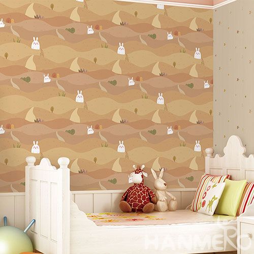 HANMERO 0.53 * 10M Natural Material Wallpaper Cartoon Rabbits Designs Bedroom Wallcovering Distributors Hot Sex