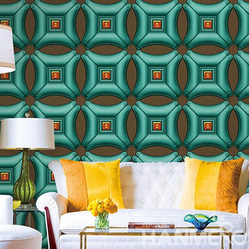 HANMERO 3D Exported Household Green Color Wallpaper PVC 1.06M Stylish Wallcovering Distributor from China New Style