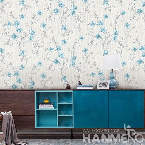 HANMERO Fancy Blue Flowers European Modern New Arrival Chinese Wallpaper for Sofa Background Wall Design Wallcovering Dealer SGS CE Certificate