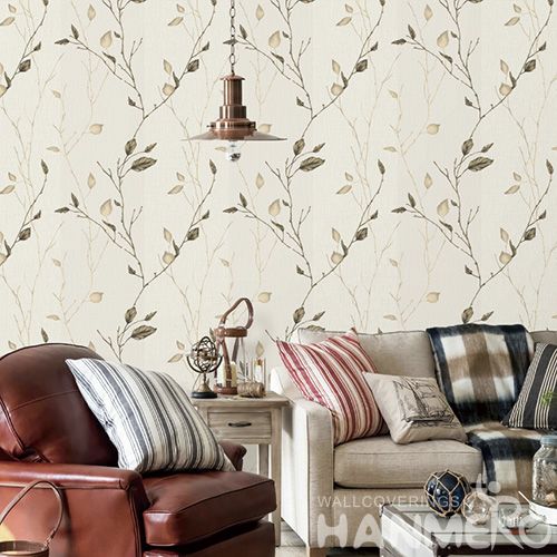 HANMERO Yellow Color Modern Leaves Design PVC Wallpaper 0.53*10M Nature Sense Wallcovering Factory for Interior Bedroom Decor