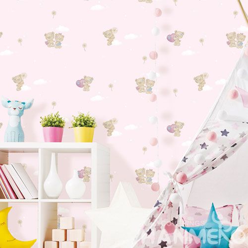 HANMERO Affordable Cartoon Bear Design 0.53 * 10M Non-woven Girls Bedroom Wallpaper Household Decoration Factory Sell Directlly