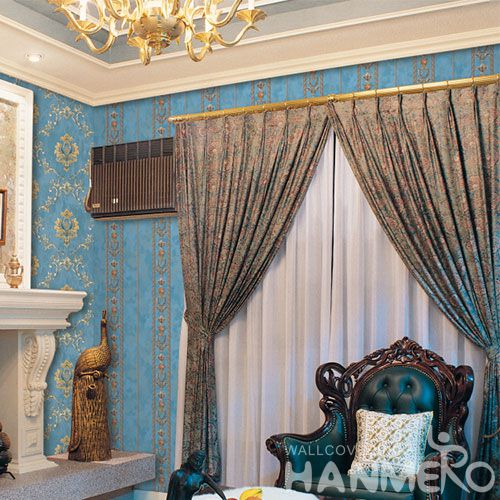 HANMERO Popular Stripes Pattern Interior Room Decorative Blue Wallpaper for Home PVC Decorative Wallcovering Factory China