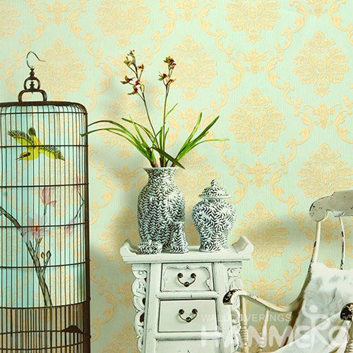 HANMERO Vinyl Affordable Sofa Background Wallpaper Gloden Damask PVC 0.53 * 10M Modern Design Chinese Factory Fancy