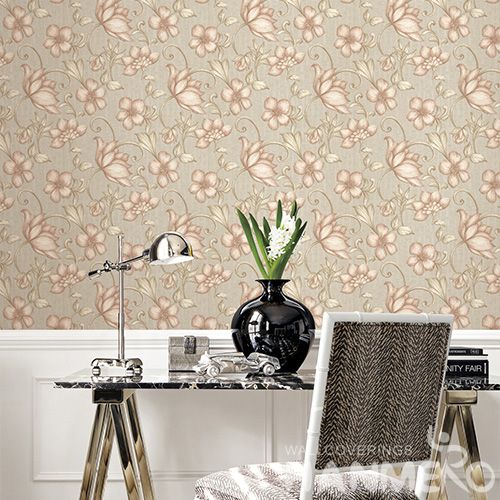 HANMERO Pink Flowers Design Affordable European Modern PVC Deep Embossed Wallpaper for Office Hotels Wallcovering Designer