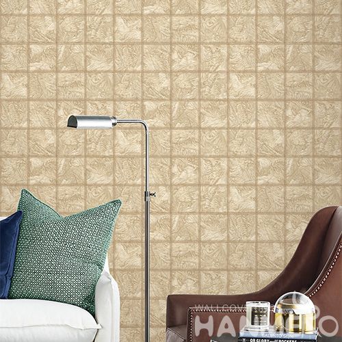 HANMERO Chinese Factory PVC Yellow Color Wallpaper from Professional Deep Embossed Wallcovering Dealer Modern Classic Style