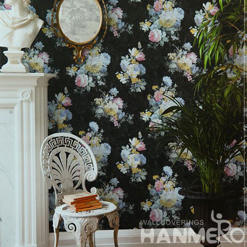 HANMERO Strippable Home Office Decoration Wallcovering Floral PVC 1.06M Black White Wallpaper Wholesale Prices