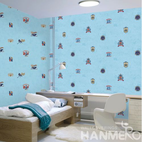 HANMERO Exported Affordable Kids Room Blue Color Wallpaper with English Letters 0.53 * 10 M Wallcovering from Chinese Factory