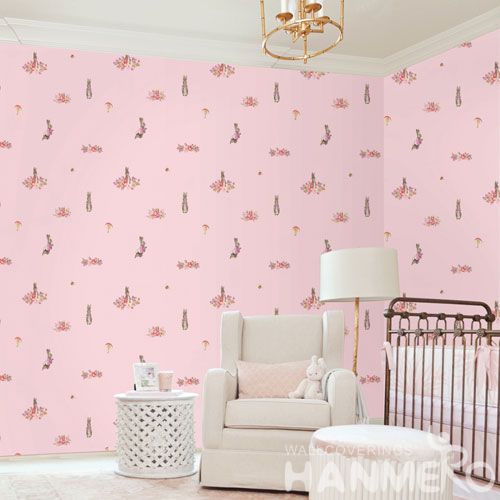 HANMERO 0.53 * 10 M New Arrival Strippable Animals Design Pink Color Wallpaper Modern Style for Elegant Home Kids Room Wall Decoration