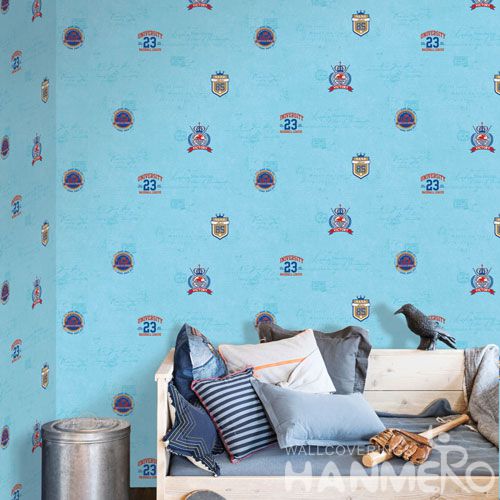 HANMERO Durable Non-woven Paper Wallpaper Modern European 0.53 * 10 M Blue Color Wallcovering High Quality for Children Room