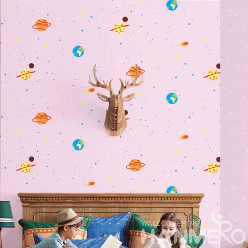 HANMERO Kids Bed Room Wall Decoration Wallpaper Pink Color Fancy Design 0.53 * 10 M China Wallcovering at Wholesaler Prices