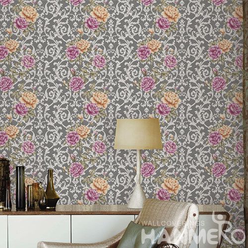HANMERO European Removable Eco-friendly Pink Flowers PVC Wallpaper for Interior Home Decoration Factory Sell Directly