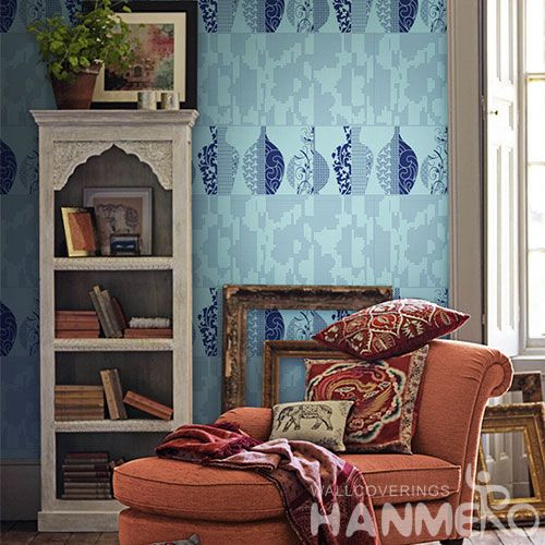 HANMERO Modern Chinese Factory Wallcovering 0.53 * 10M / Roll Monochrome Flocking Non-woven Wallpaper Wall Decorative