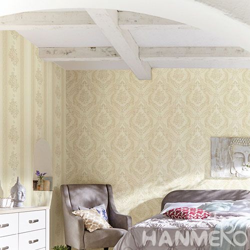 HANMERO Modern Classic Damask Style Wallcovering 0.53 * 10M / Roll Hallways Lobby Decor Wallpaper Cozy Monochrome Flocking Technology