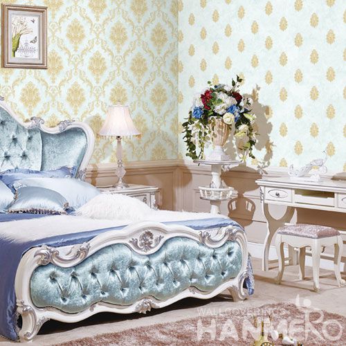 HANMERO Gloden Color Modern Damask Design Non-woven Wallpaper 0.53 * 10M Nature Sense Wallcovering Factory for Interior Bedroom Decor