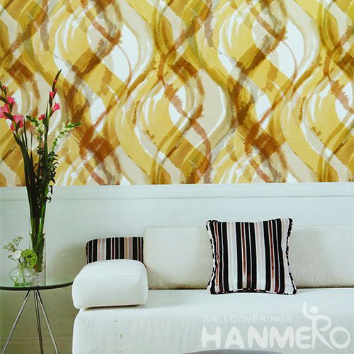 HANMERO CE certificate Economical Yellow Stripes Wallpaper Pictures PVC 0.7 * 10M Kids Bedroom Decoration Wallcovering