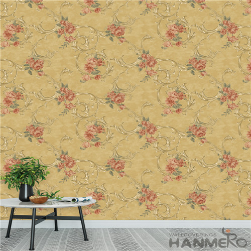 HANMERO Floral Standard PVC Flocking European Household 0.53*10M online wallpaper shop
