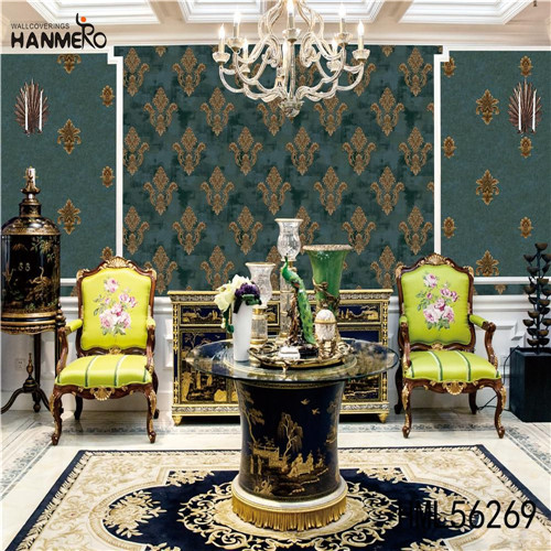 HANMERO PVC Hot Selling Damask Deep Embossed wallpaper for your home Study Room 1.06M European