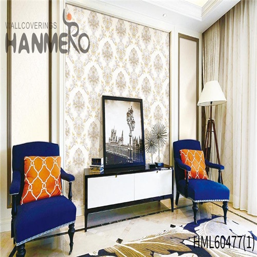 HANMERO PVC Manufacturer Damask Bronzing wall decor wallpaper Kids Room 0.53*10M Mediterranean