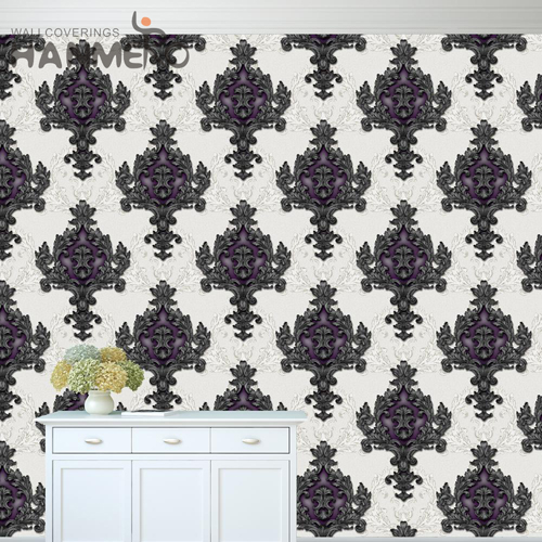HANMERO PVC Deep Embossed Flowers Strippable European Children Room 0.53M black wallpaper decor